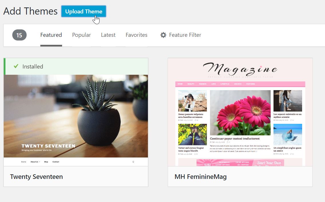 WordPress Upload Theme