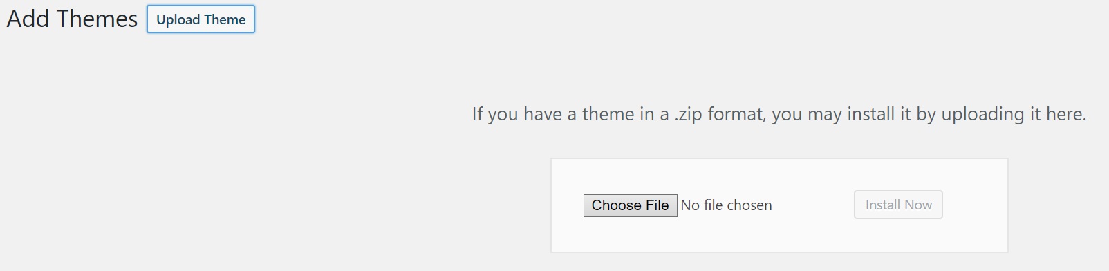 WordPress Upload Theme Screen