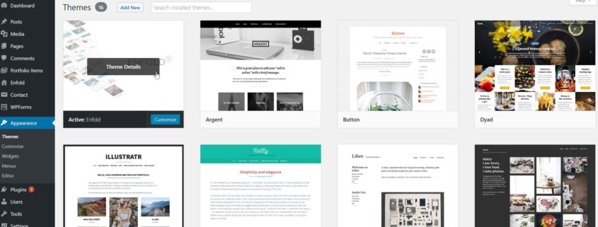 Wordpress Themes screen